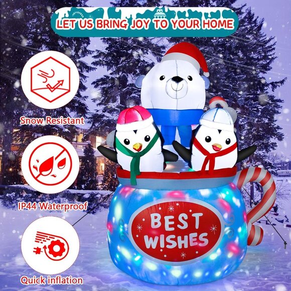 🆕6FT Christmas Inflatable Polar Bear Penguin Hot Cocoa Mug Outdoor Decoration - Picture 7 of 9